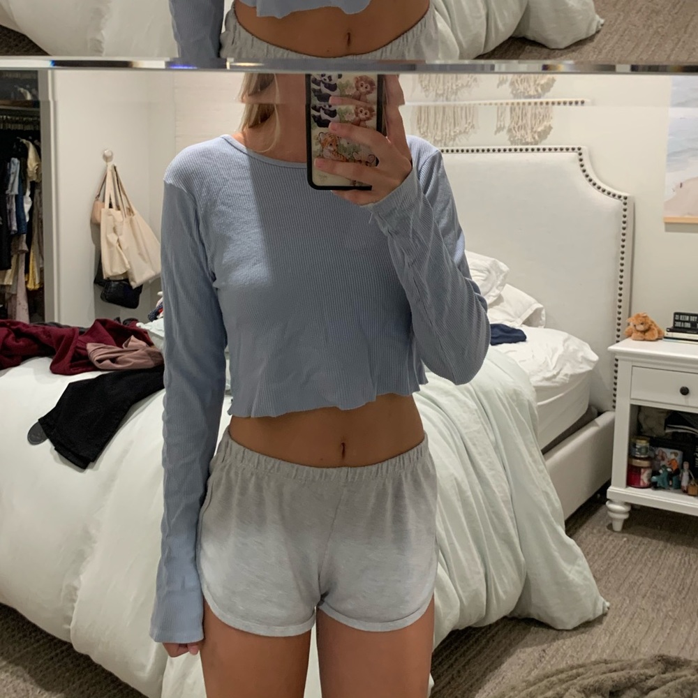 Brandy Melville Blue Waffle Knit Long Sleeve Top